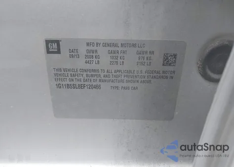 2014 Chevrolet Malibu 1Ls z USA, uszkodzony, nr VIN 1G11B5SL8EF120466